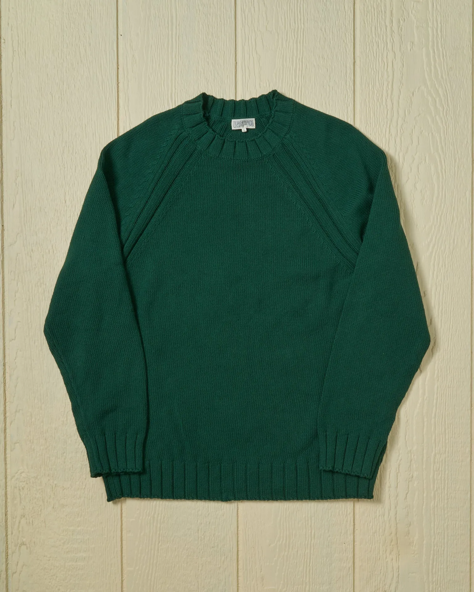 Quaker Crewneck Sweater in Hunter Green fall breeze