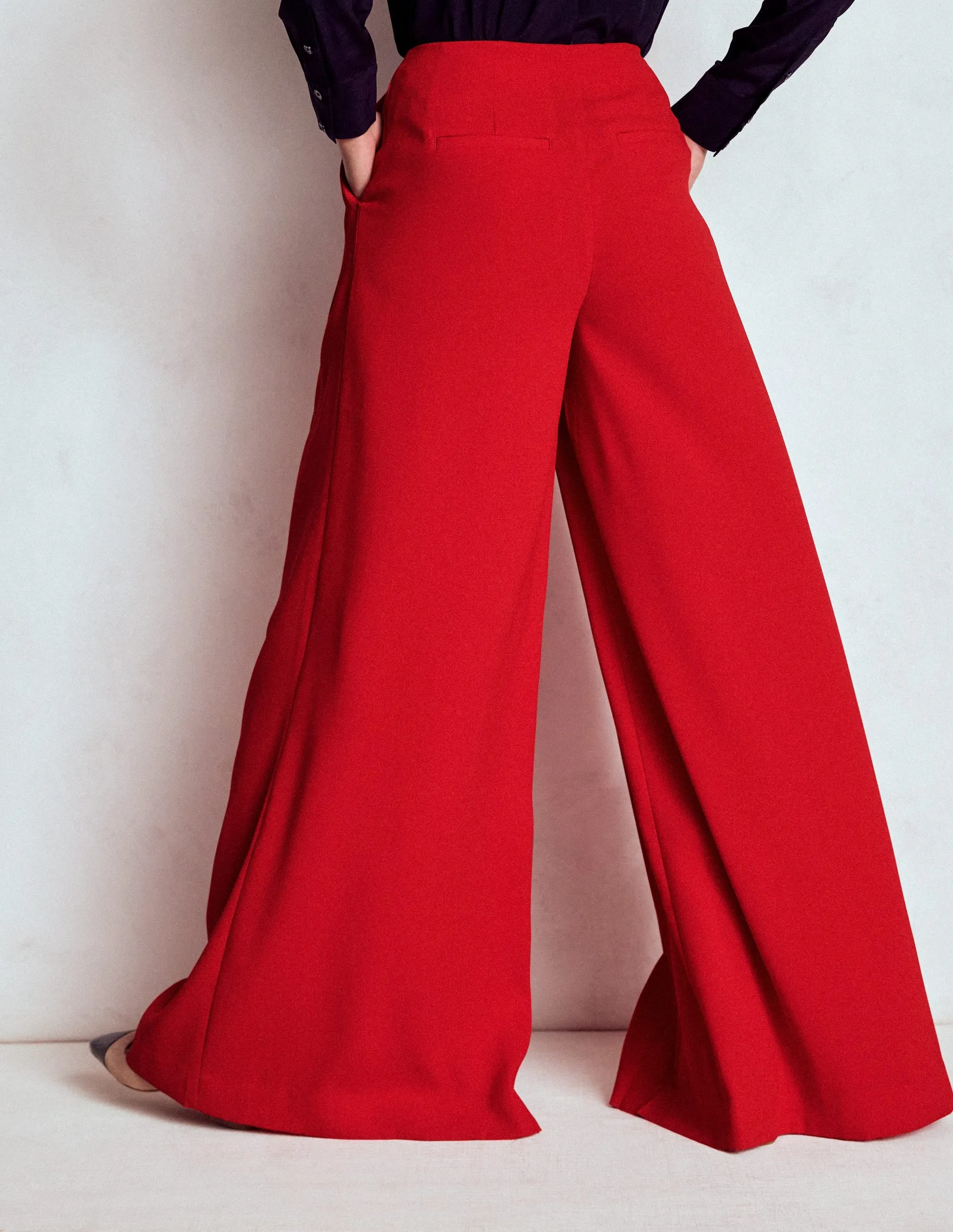 Regent Wide Leg Trousers-Poppy Red relaxed fit