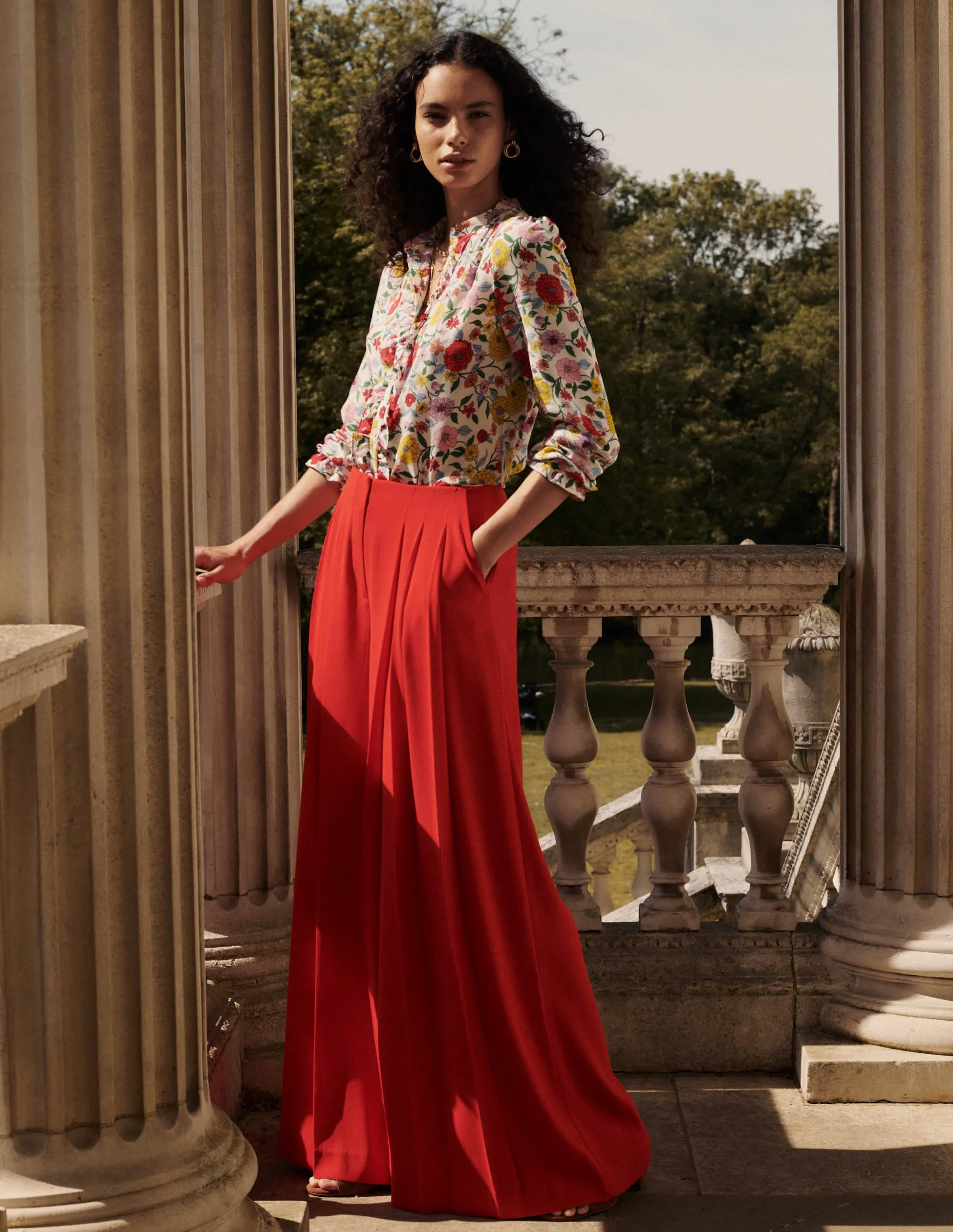 Regent Wide Leg Trousers-Poppy Red minimalist chic