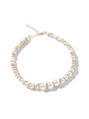 Rhinestone & Pearl Necklace warm summer