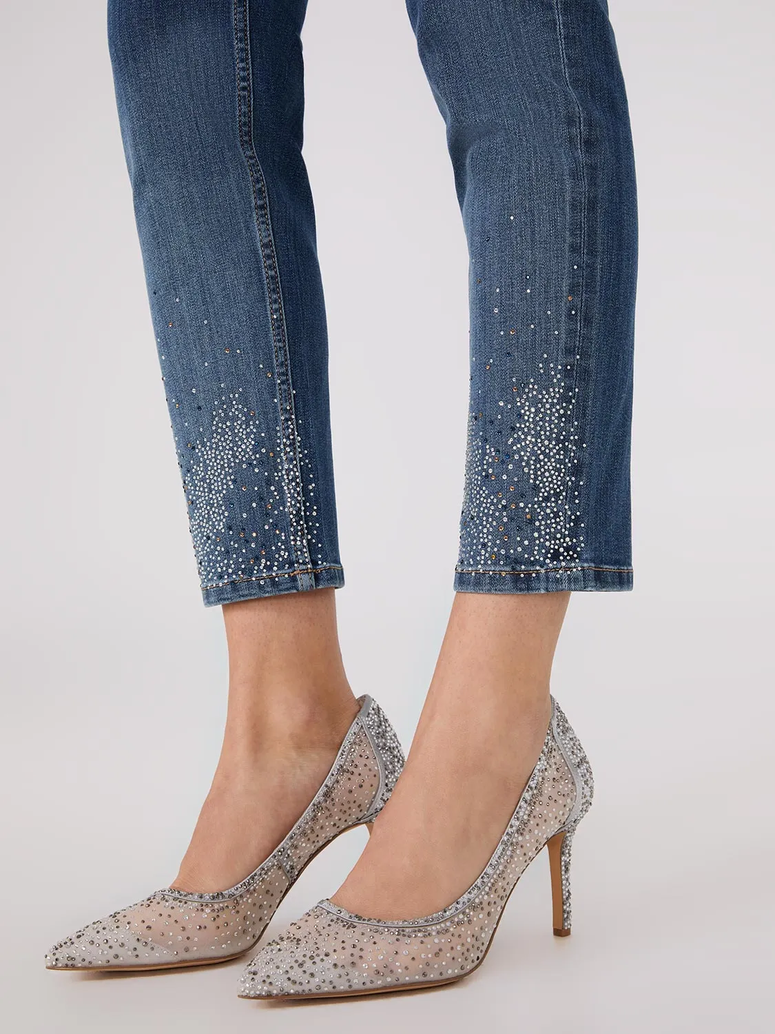 Rhinestone Embellished Slim Leg Jeans multi scene