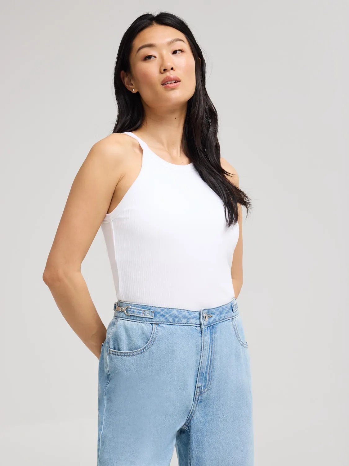 Ribbed Halter Tank Top shape hold