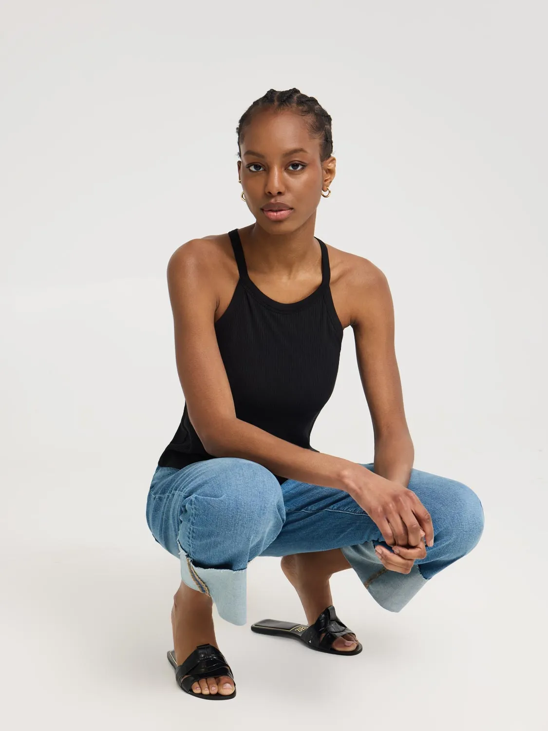 Ribbed Halter Tank Top dynamic stretch
