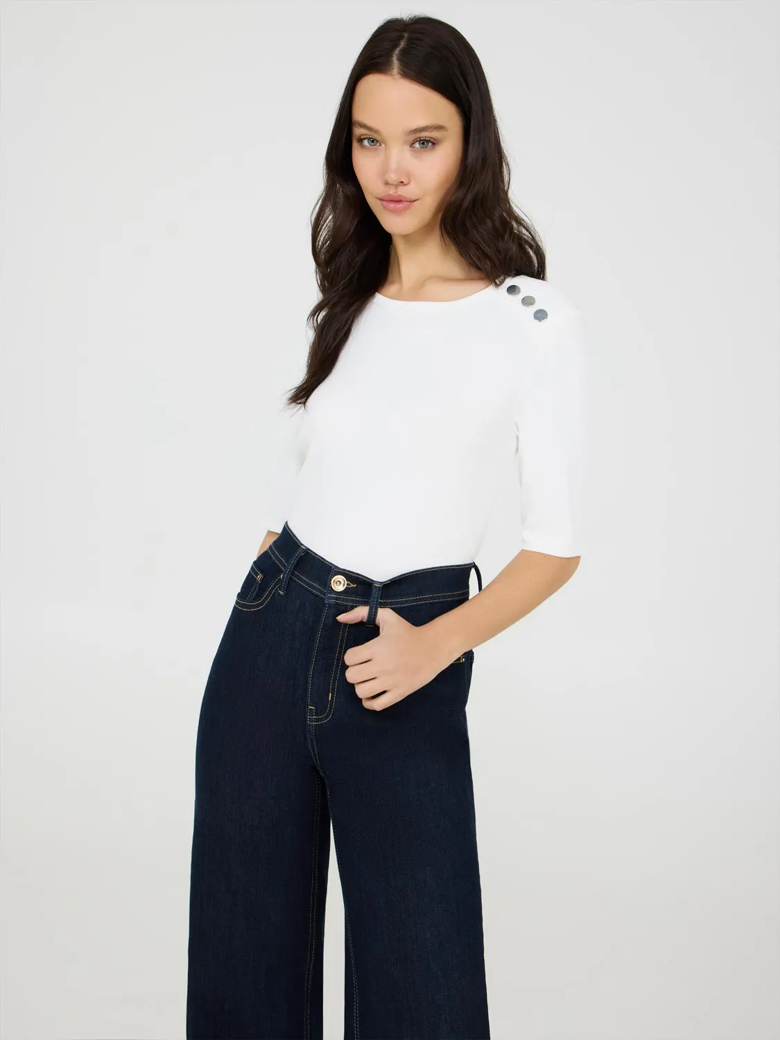 Ribbed Top With Button Details Urban Casual
