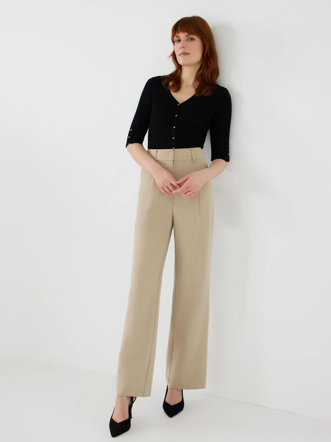 Ribbed V-Neck Button-Front Sweater Style Goals