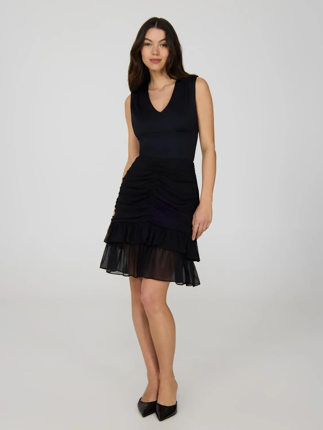 Ruched Front Tiered Short Skirt light comfort