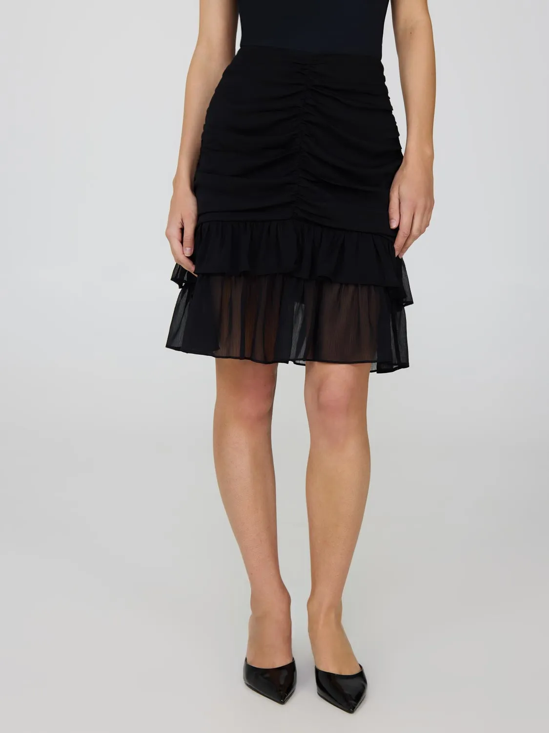 Ruched Front Tiered Short Skirt sporty casual