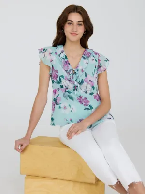 Ruffle V-Neck Floral Top Free Spirit
