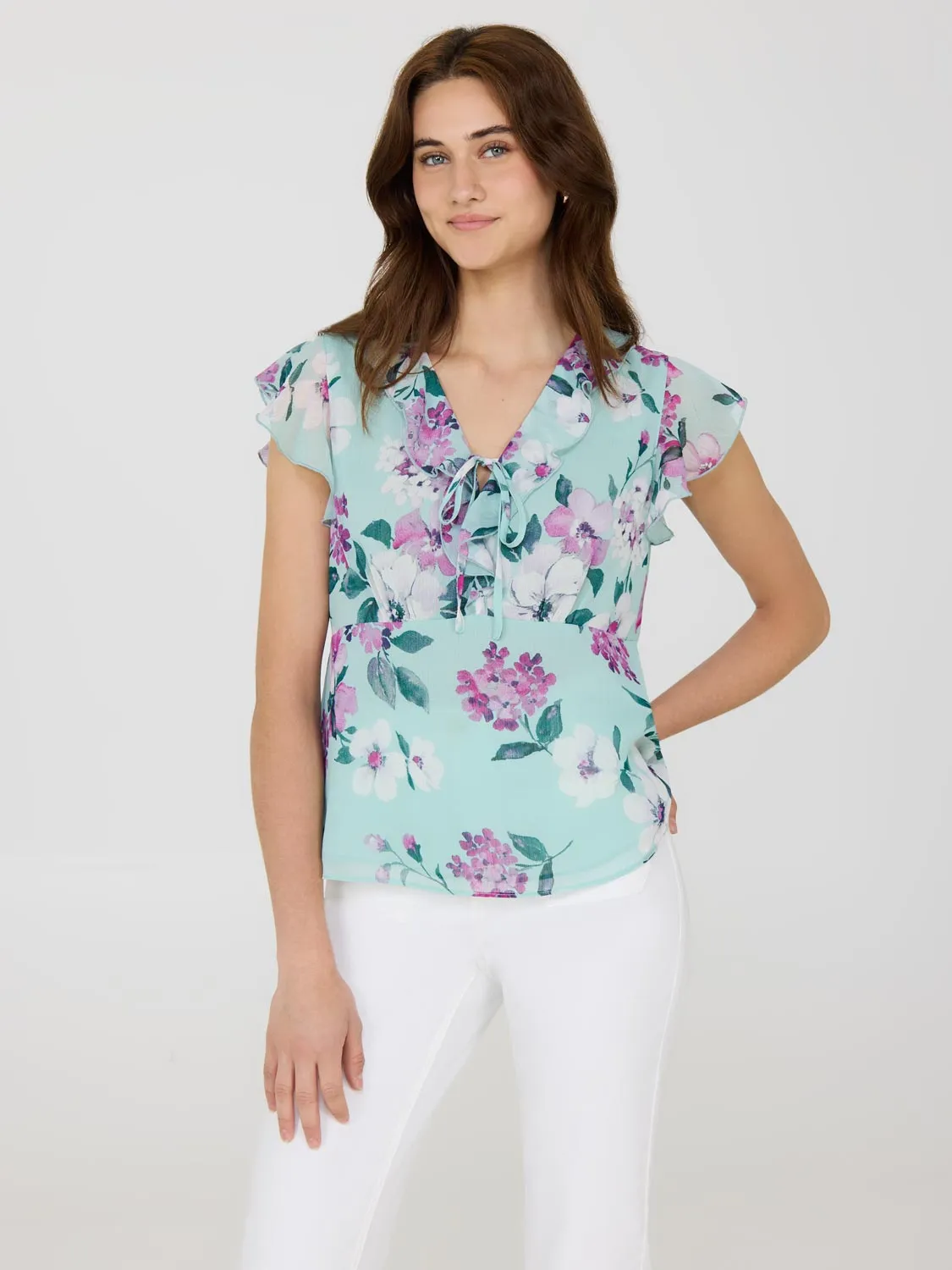 Ruffle V-Neck Floral Top Daily Express