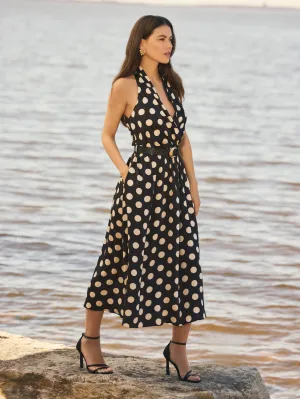Satin Dot Print Halter A-Line Dress gentle elegance