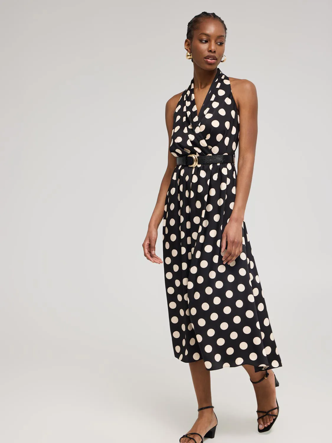 Satin Dot Print Halter A-Line Dress unique design