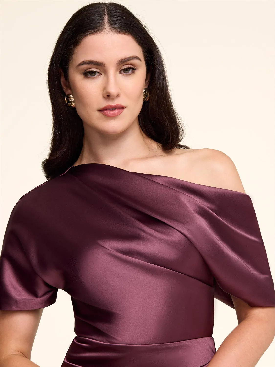 Satin Gown With Asymmetric Neckline city woman
