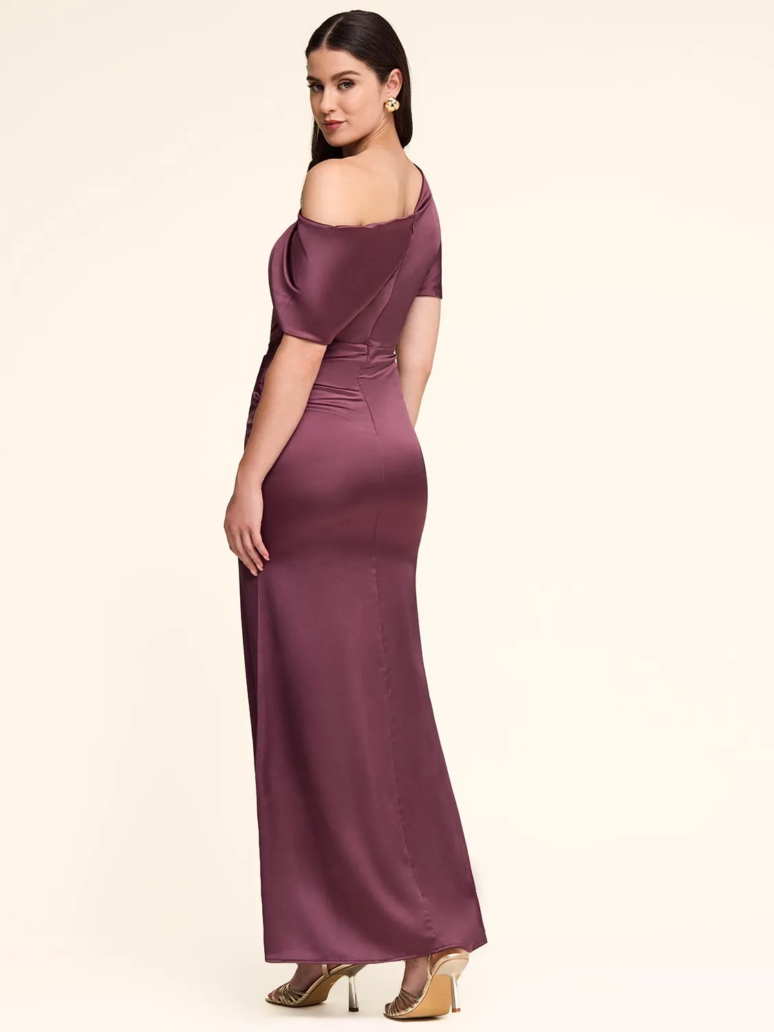 Satin Gown With Asymmetric Neckline modern simple