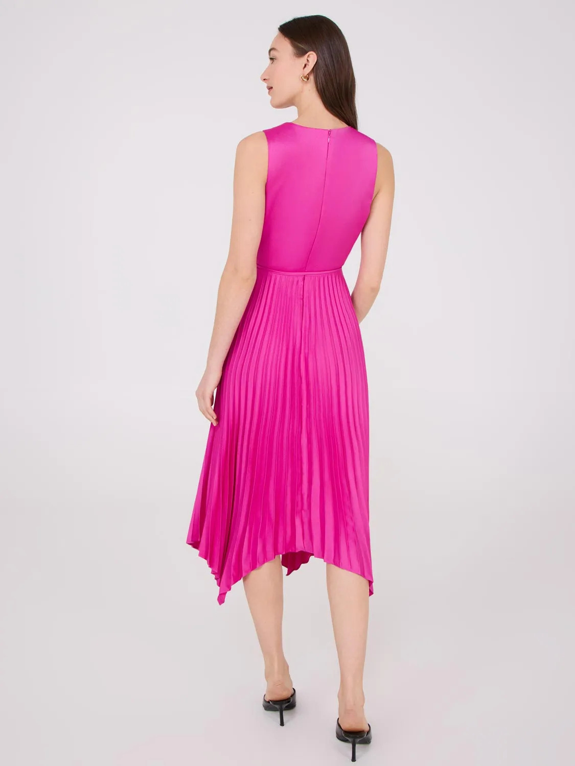 Satin Pleated Asymmetrical Hem Dress minimalist style