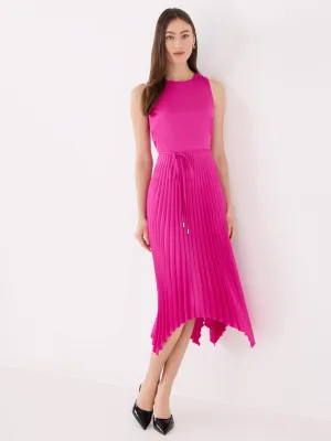 Satin Pleated Asymmetrical Hem Dress detail design