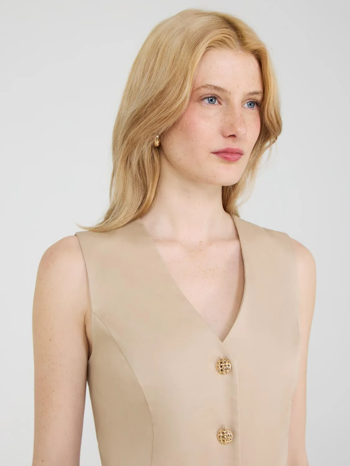 Satin Twill Sleeveless Blazer Dress flattering cut