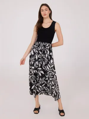 Scoop Neck Midi Dress With Floral Print Skirt romantic time