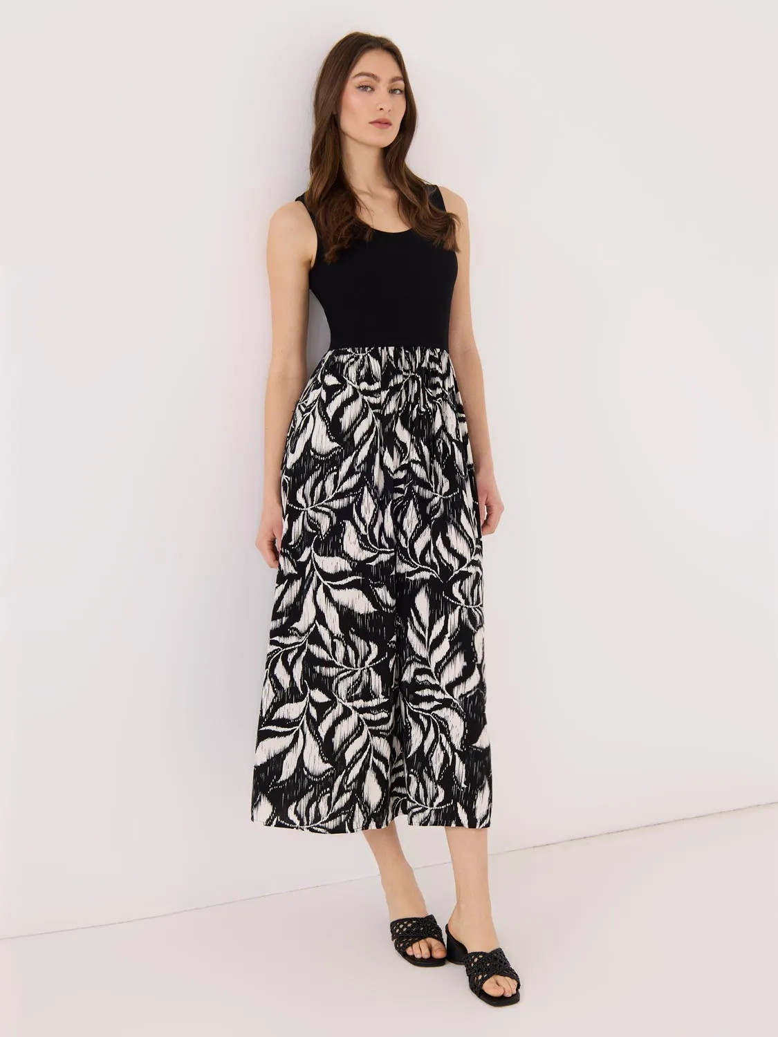 Scoop Neck Midi Dress With Floral Print Skirt parent-child outfit