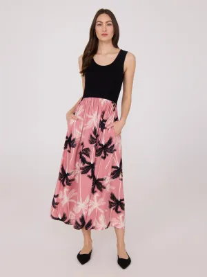 Scoop Neck Midi Dress With Floral Skirt romantic feel
