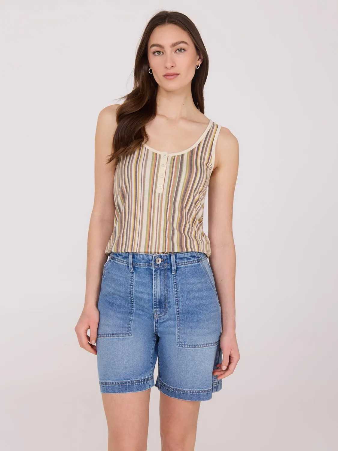 Scoop Neck Striped Tank Top slim shape