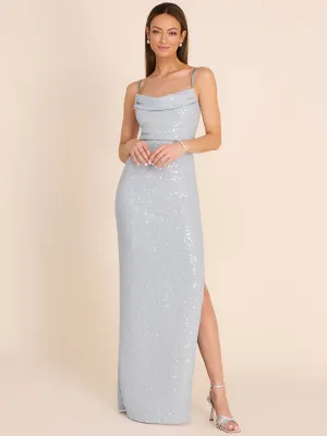 Sequin Jacquard Cowl Neck Column Gown cute appeal