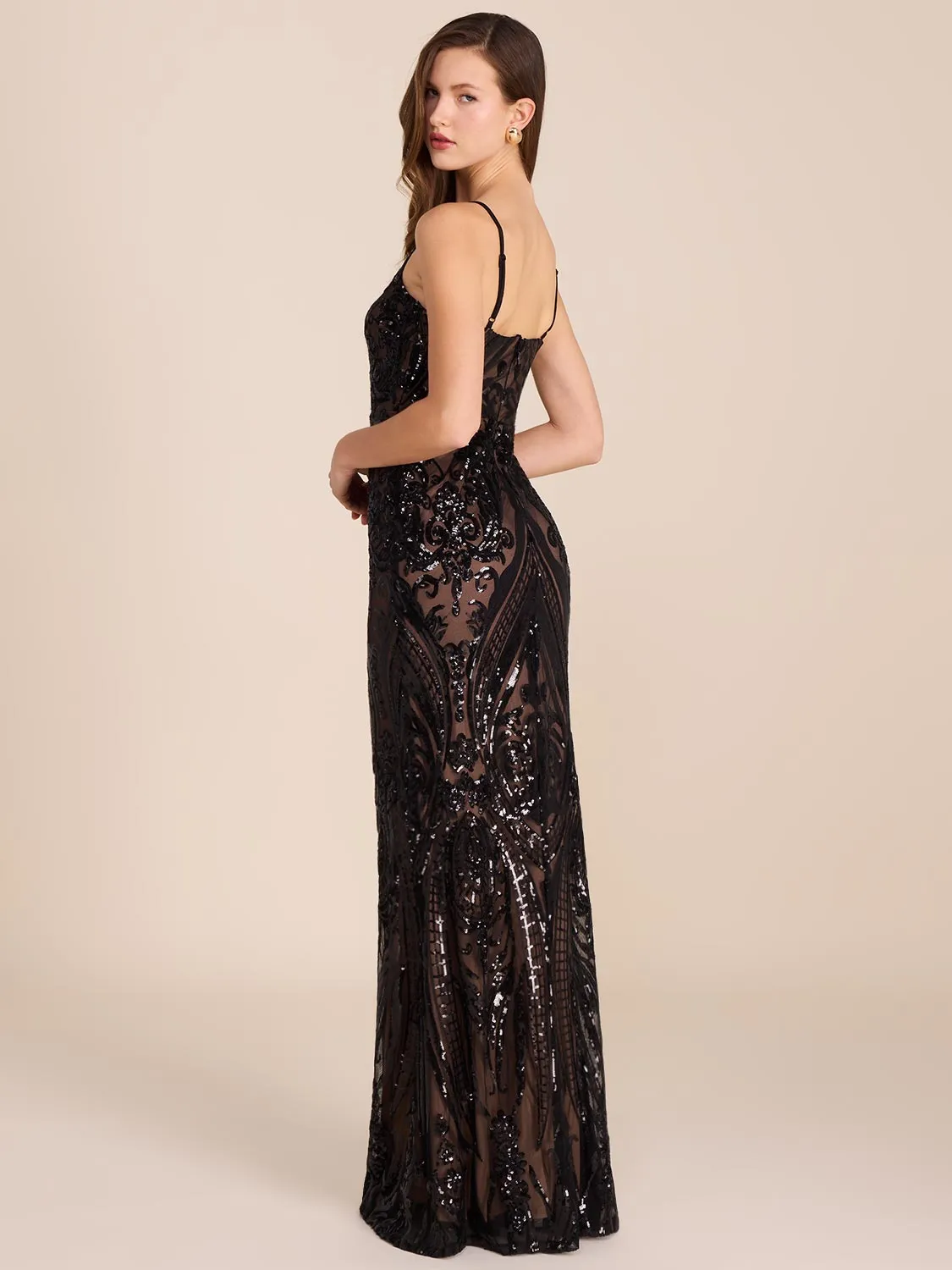 Sequin Mesh Column Gown picnic lawn