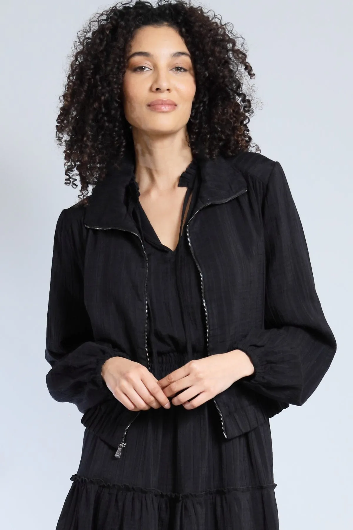 Shadow Stripe Zip Front Bomber spring breeze coat