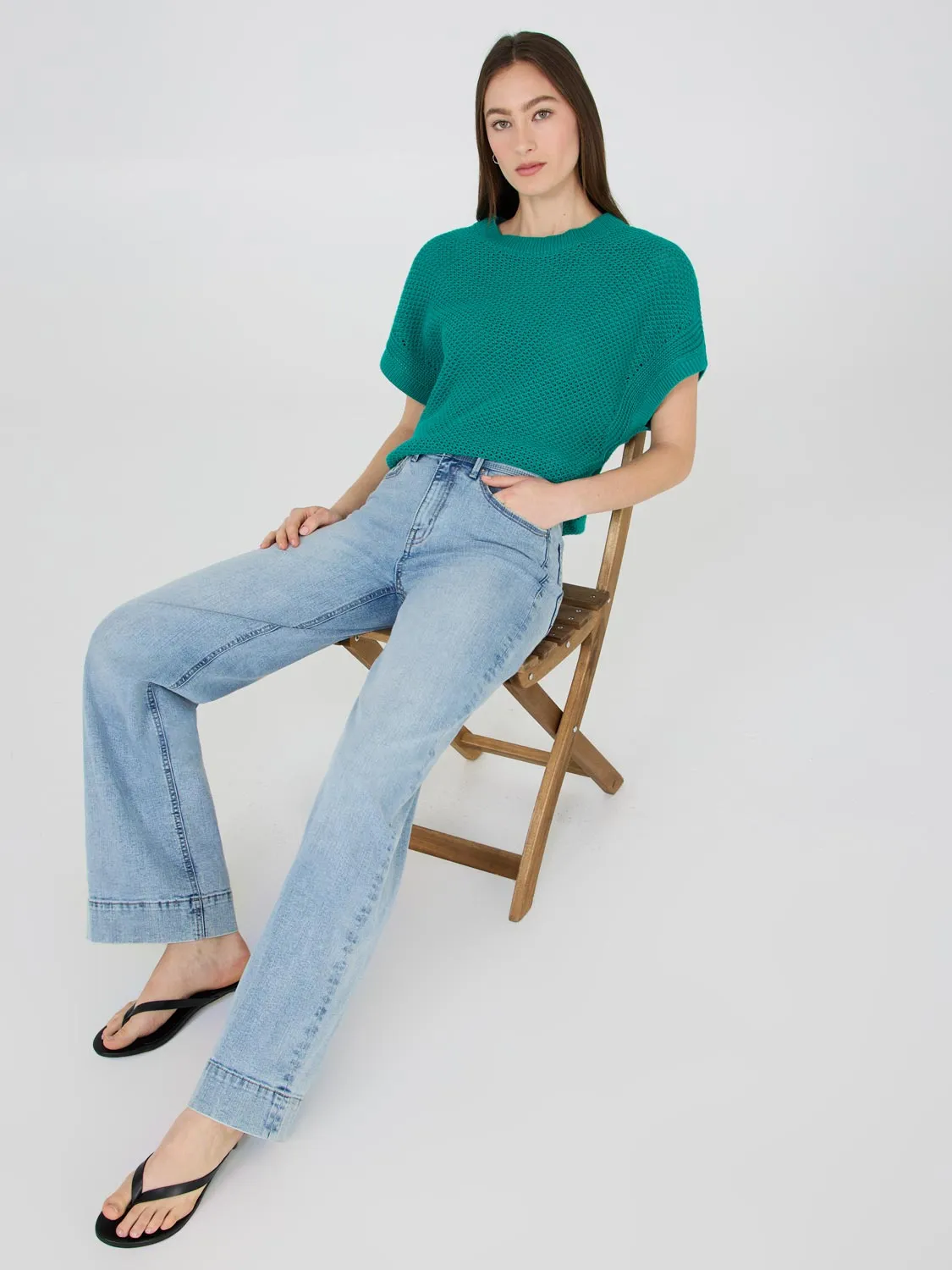 Short Dolman Sleeve Crochet Cotton Sweater Chill Days