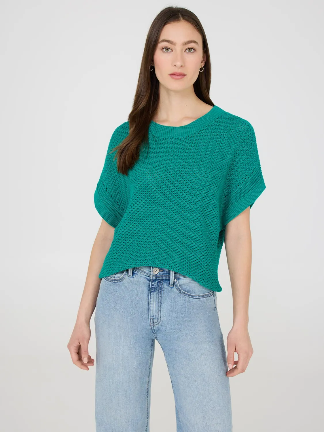 Short Dolman Sleeve Crochet Cotton Sweater Balance Style