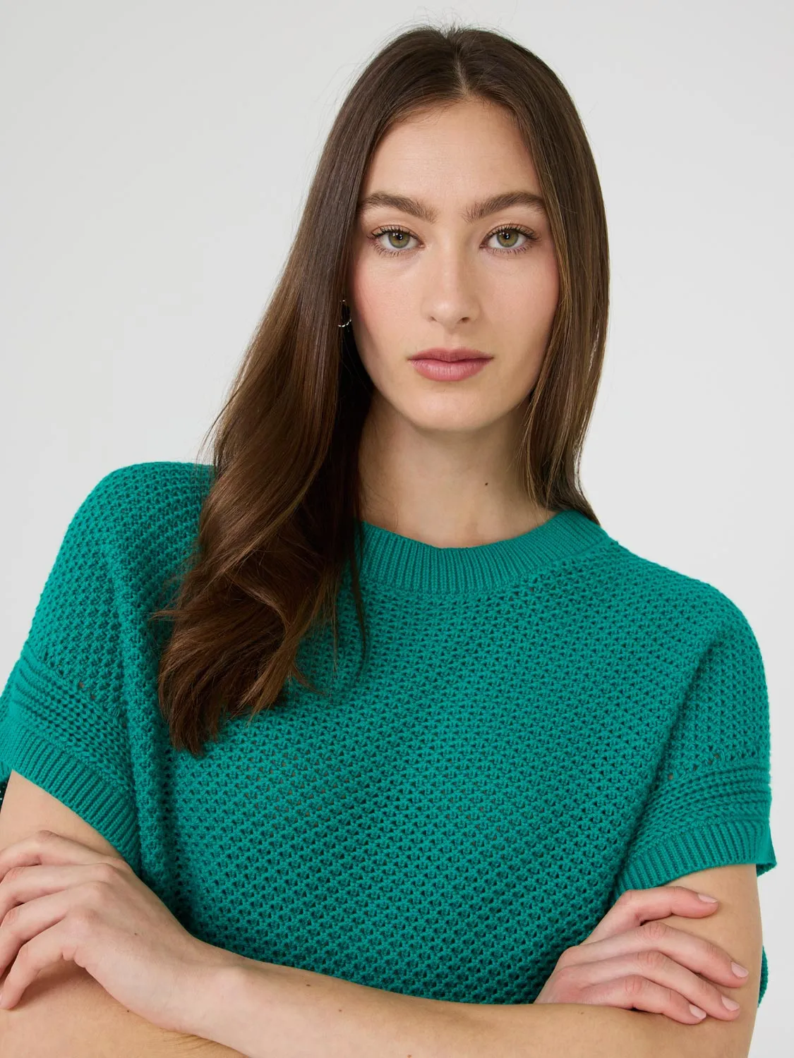 Short Dolman Sleeve Crochet Cotton Sweater Cool Basics