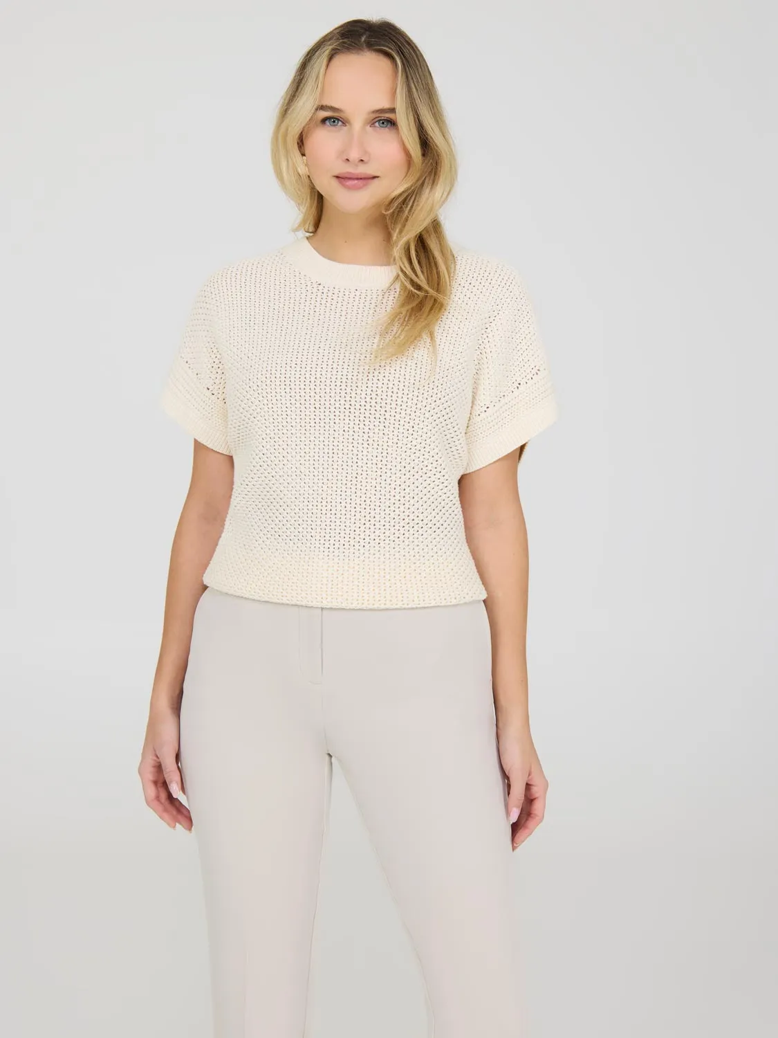 Short Dolman Sleeve Crochet Cotton Sweater Creative Ease