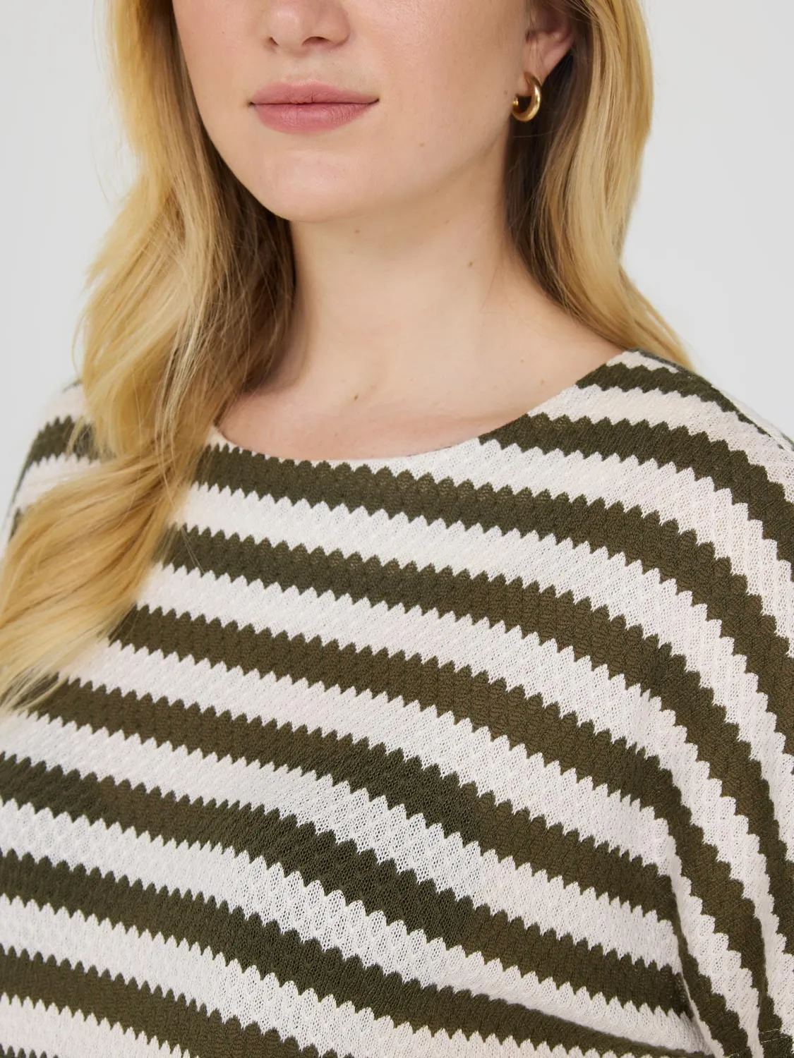 Short Dolman Sleeve Striped Sweater Walk Comfort