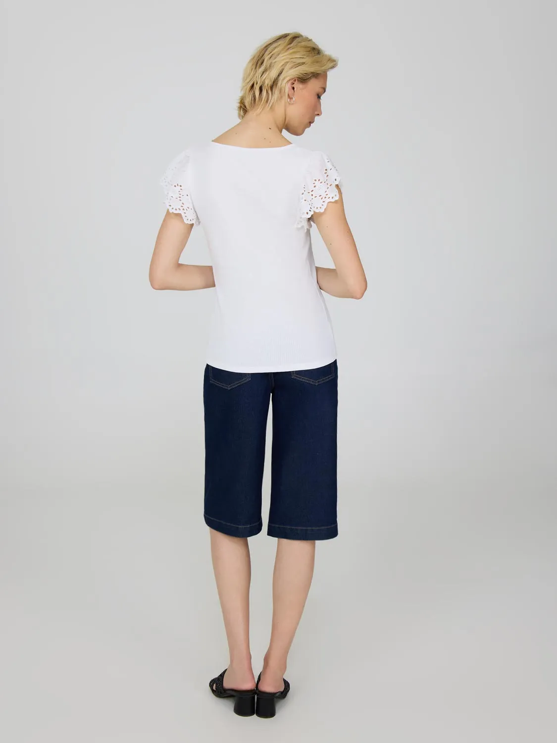 Short Eyelet Flutter Sleeve Cotton Top Urban Basics