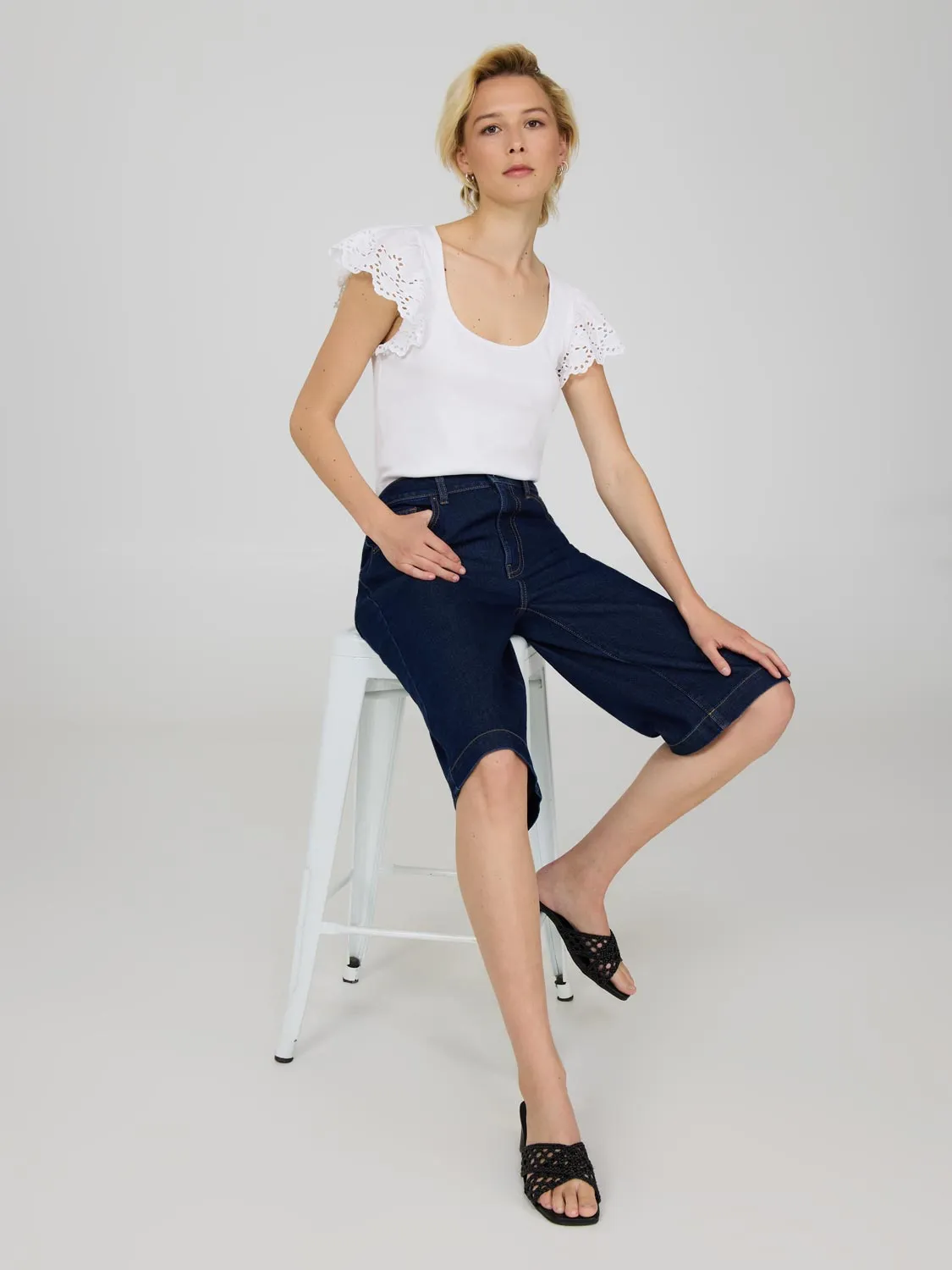 Short Eyelet Flutter Sleeve Cotton Top Movie Vibes