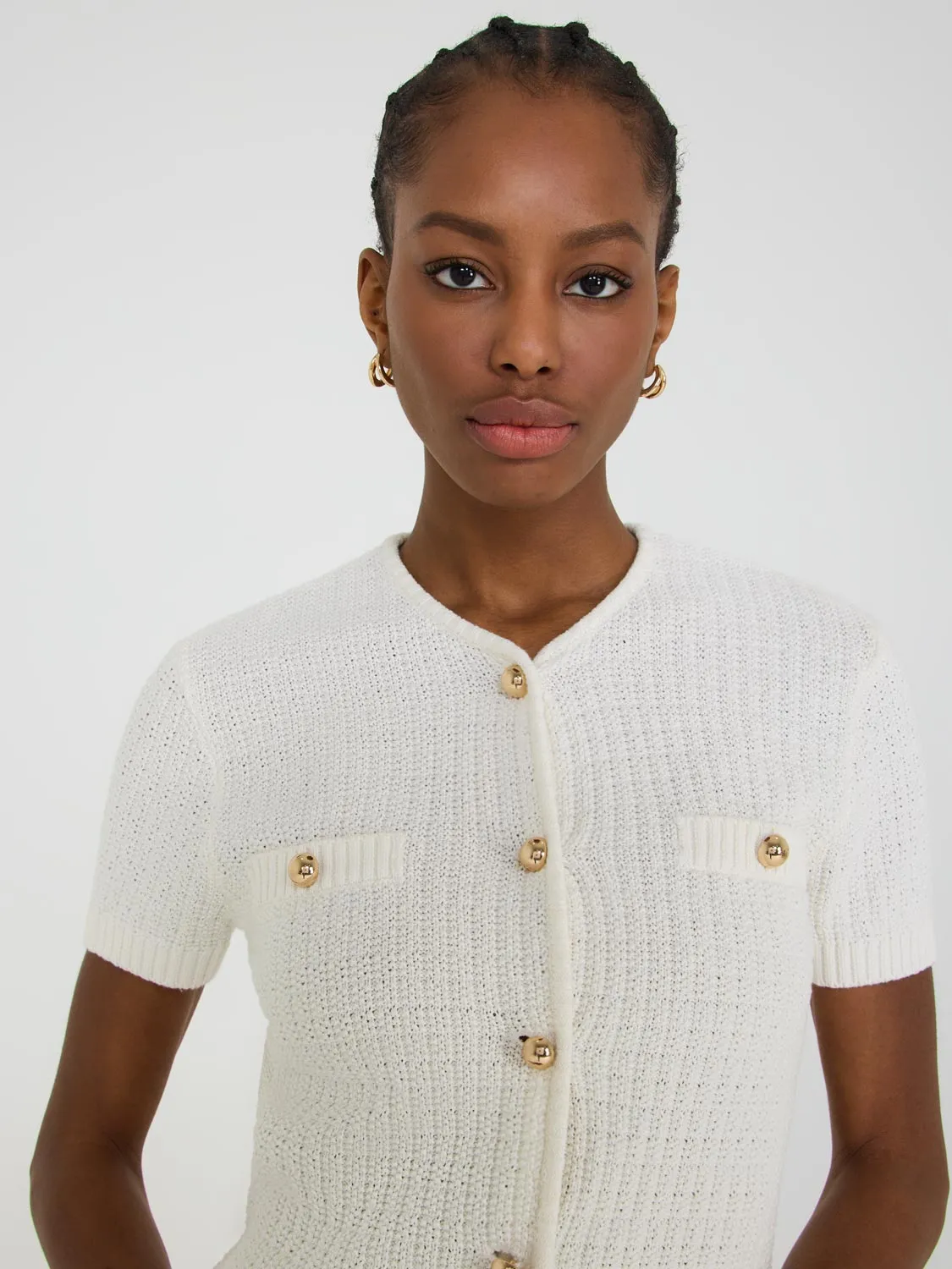 Short Sleeve Button-Front Cotton Sweater Nature Days
