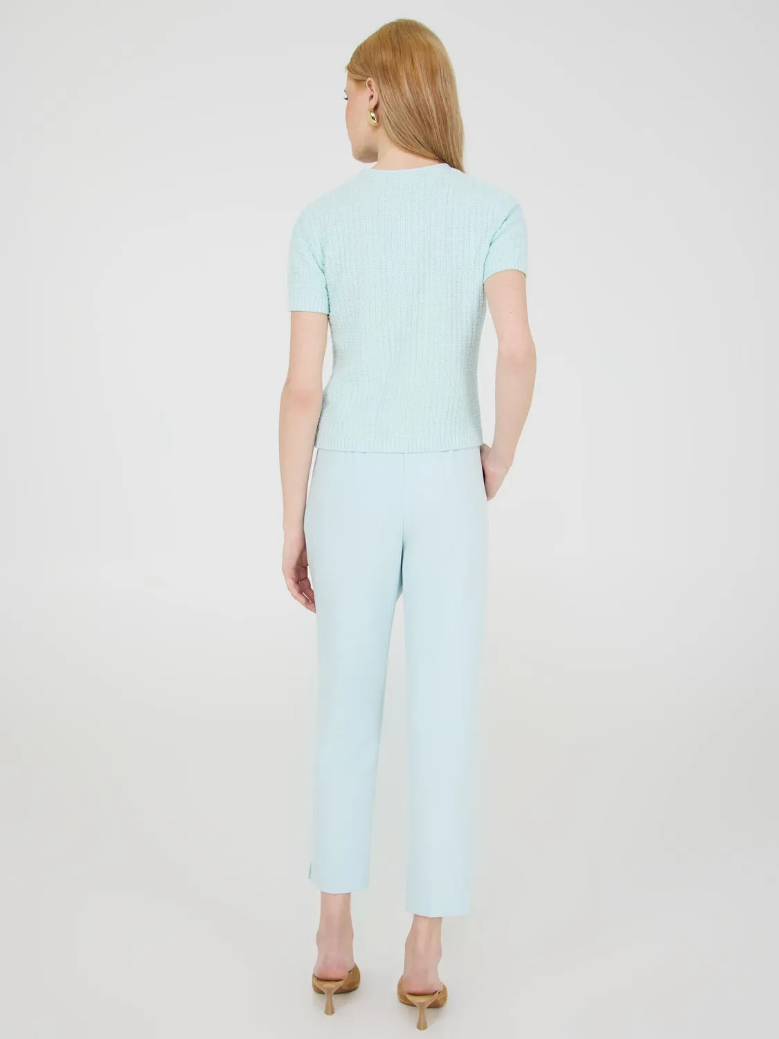 Short Sleeve Button-Front Cotton Sweater Everyday Ready