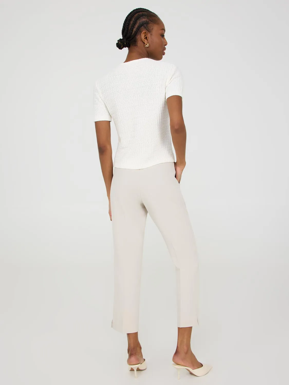 Short Sleeve Button-Front Cotton Sweater Playful Looks