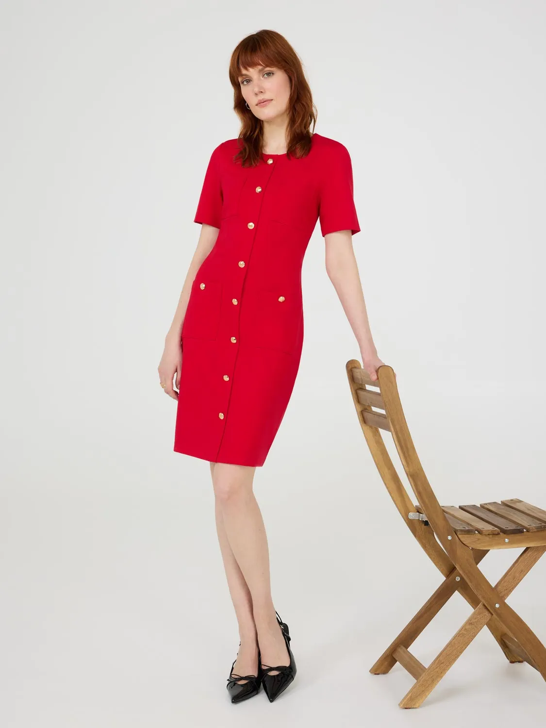 Short Sleeve Button-Front Dress tailored silhouette