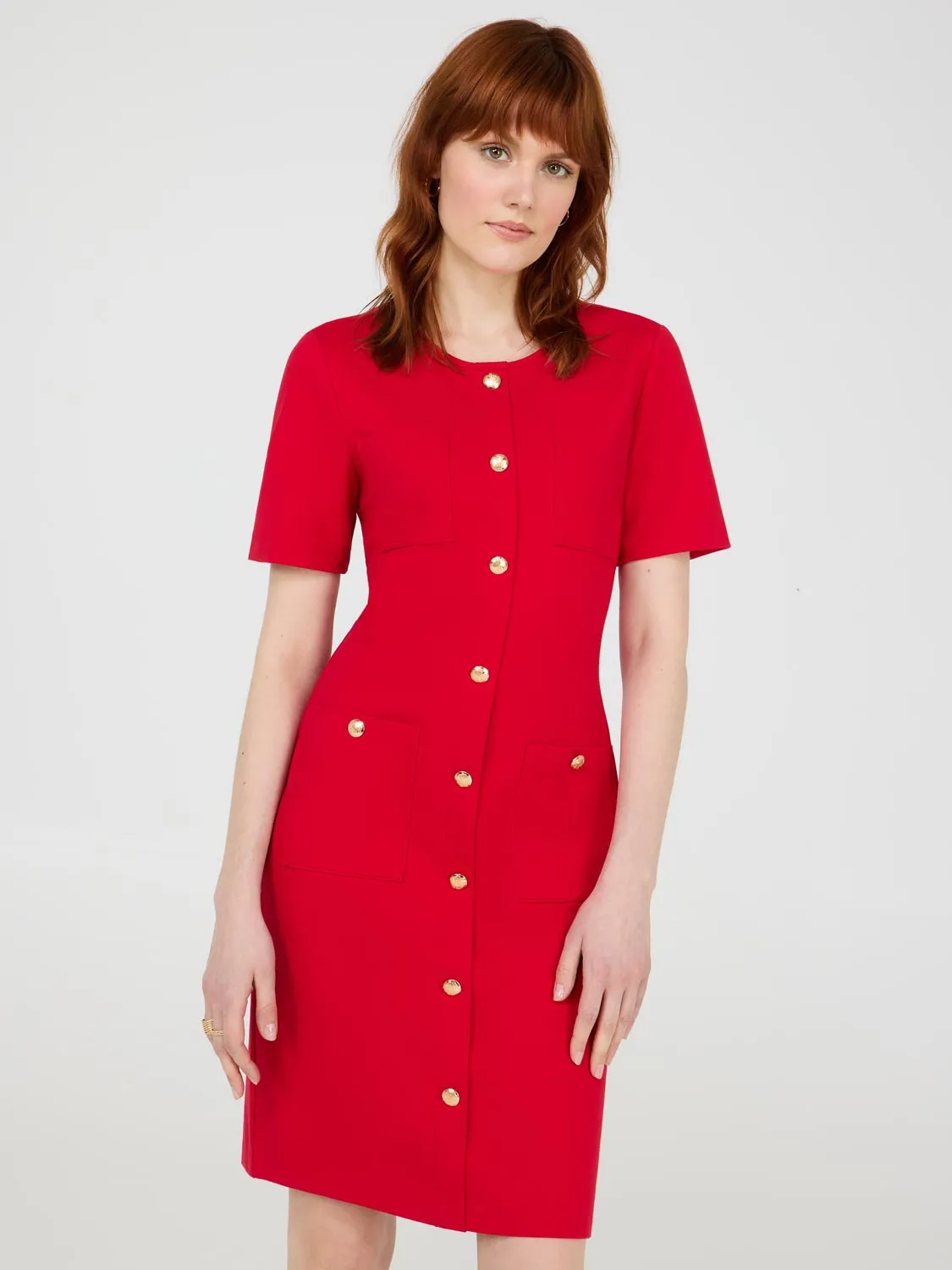 Short Sleeve Button-Front Dress comfortable fit