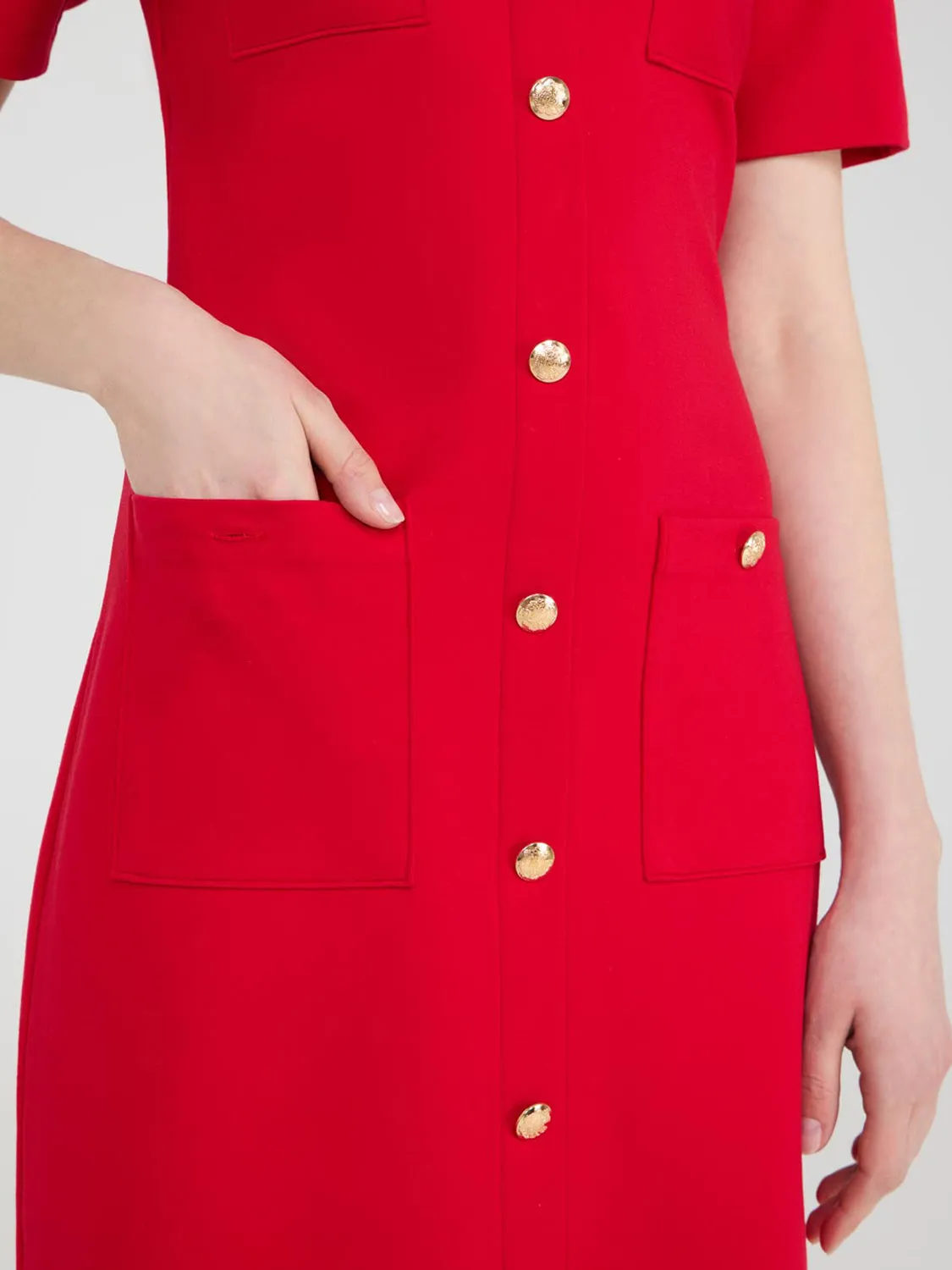 Short Sleeve Button-Front Dress retro influence