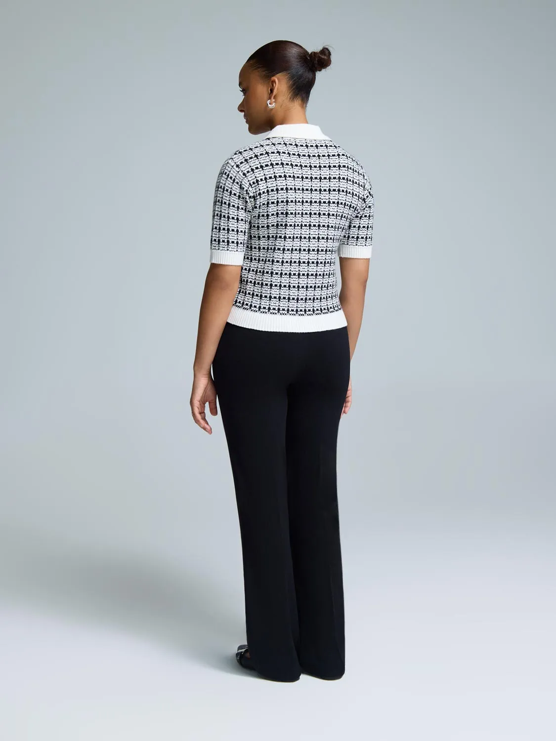 Short Sleeve Button-Up Boucl Sweater Live Bright