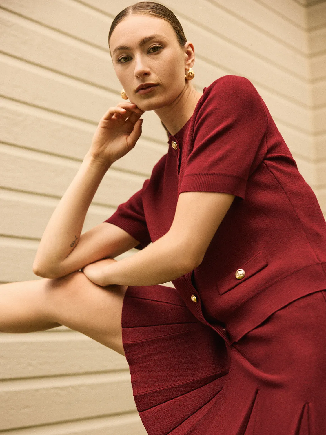 Short Sleeve Button-Up Cardigan Work Cool