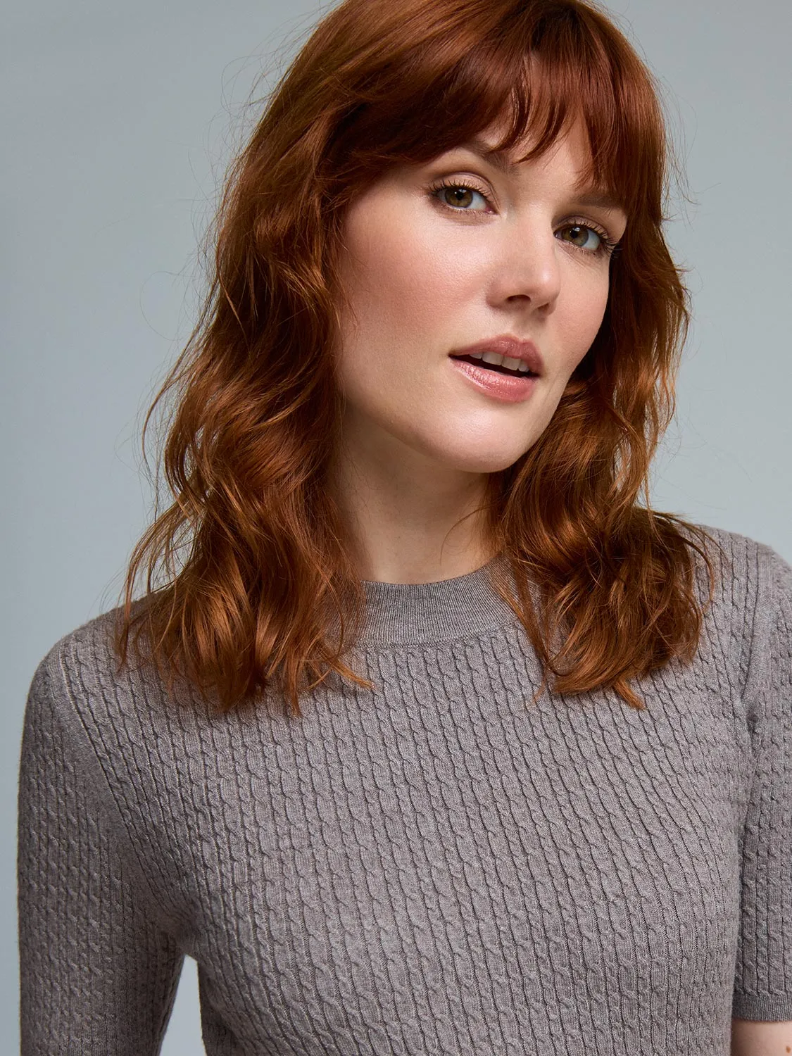 Short Sleeve Cable Knit Sweater Pop Culture