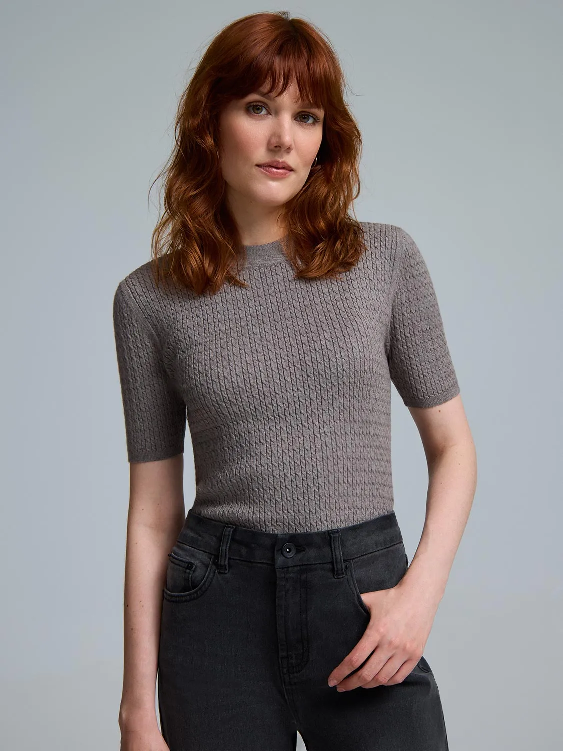 Short Sleeve Cable Knit Sweater Urban Uniform
