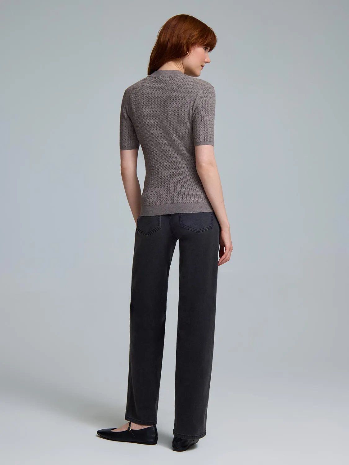 Short Sleeve Cable Knit Sweater Fresh Energy