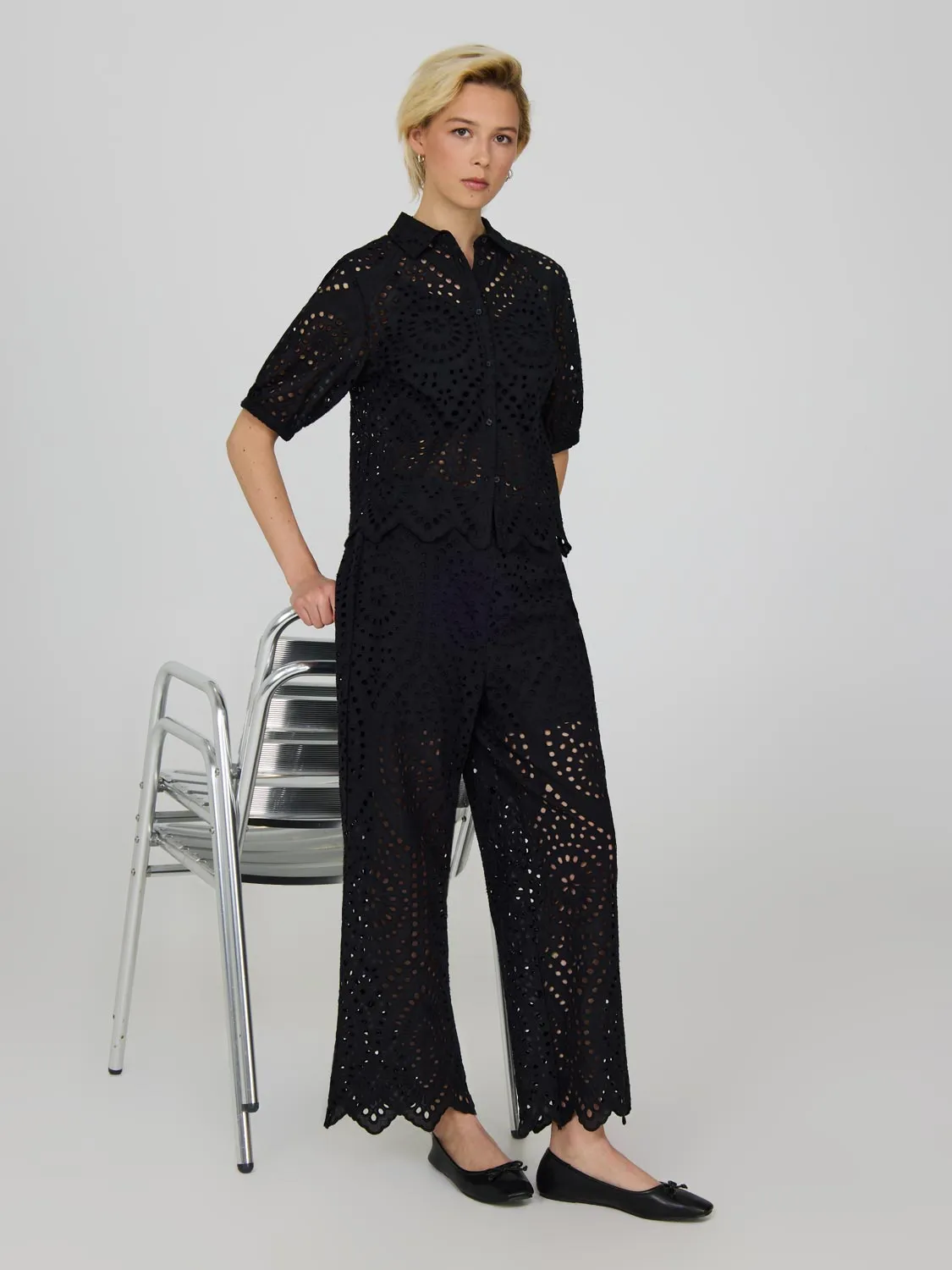 Short Sleeve Eyelet Cotton Blouse Winter Base