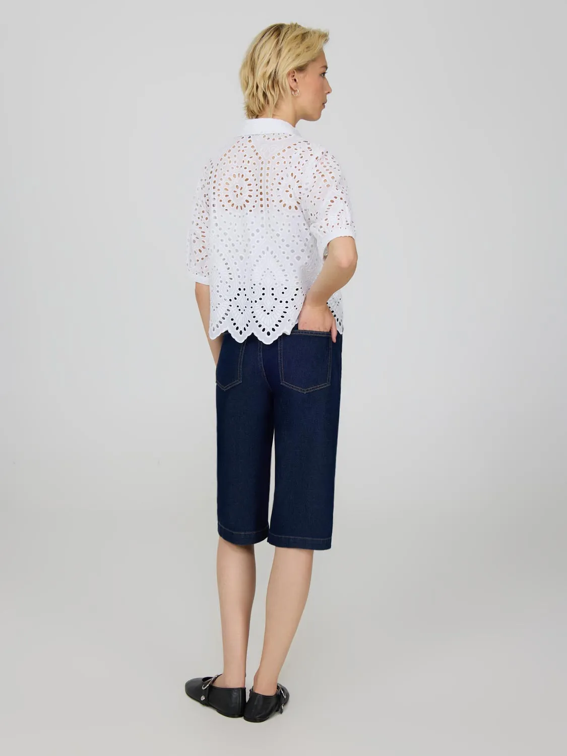 Short Sleeve Eyelet Cotton Blouse Feel Modern