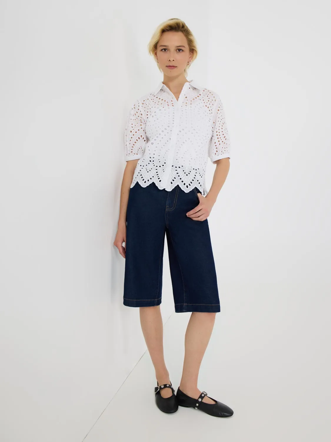 Short Sleeve Eyelet Cotton Blouse Beach Walks