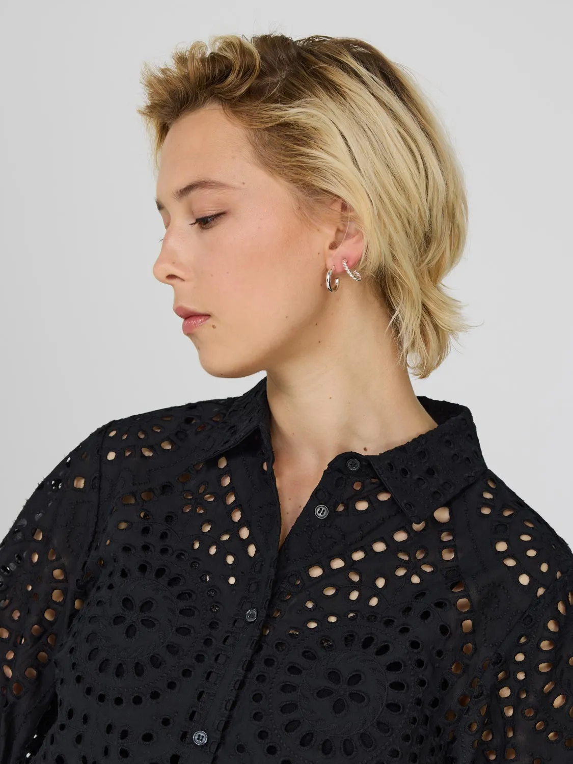 Short Sleeve Eyelet Cotton Blouse Match Easy