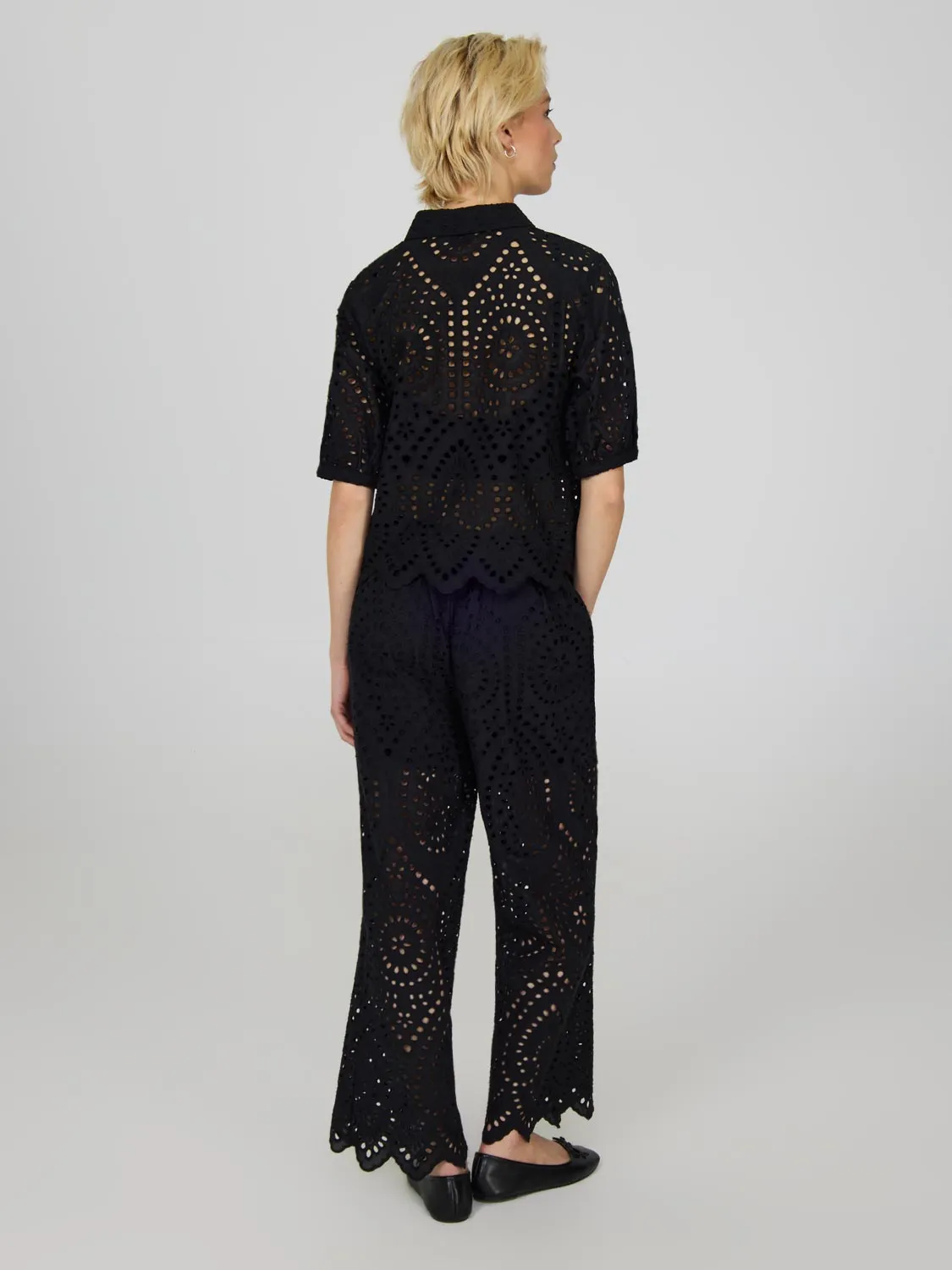 Short Sleeve Eyelet Cotton Blouse On Trend
